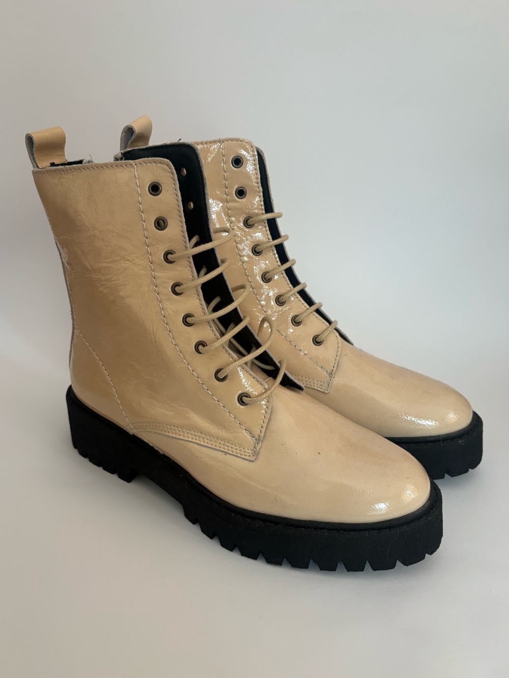 Anthropologie Cream Lace-Up Combat Boots with Black Sole